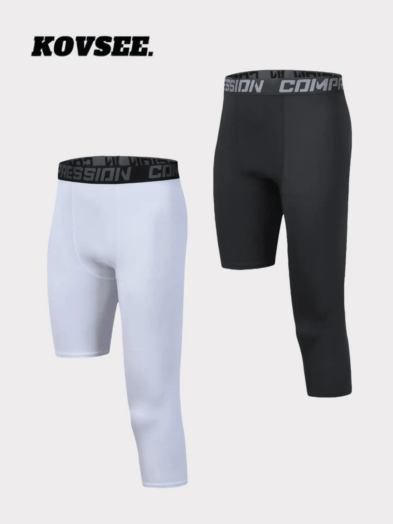 YAMAN 2 Pcs Solid Color Tight Compression Leggings, Sports Basketball Training Left 7/4 Length & Right 5/8 Length, Breathable High Elasticity For Fitness Running Spring