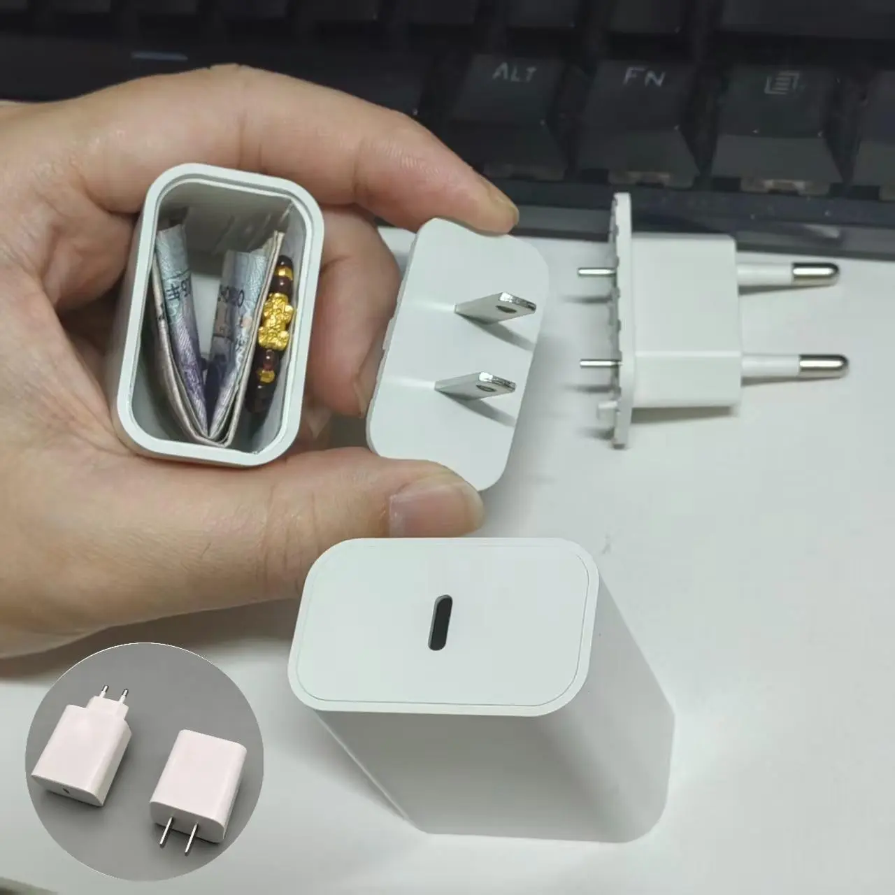 Realistic Charger Box Style Lockbox with Combination Lock, Lightning/Type-C Ports Design, Plastic Safe for Valuable Items, Money Safe Box, Security Lock Box, Portable Safe Use, Safe Storage, Money Safe for Cash