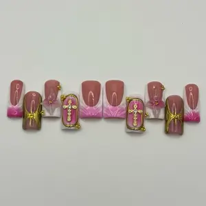 Pink and gold summer vibes press on nails