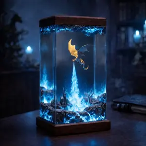 3D Purple Dragon Resin Sculpture Fantasy Castle Diorama Wood Resin Block Gothic Home Decor Desk Shelf Decoration Unique Gift for Dragon Lovers