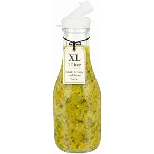 32oz Salad Dressing Shaker Bottle – Tall Glass Bottle Salad Dressing Dispenser Container with Tamper-Proof Lid – Ideal for Marinades and Sauces – 1 Pack