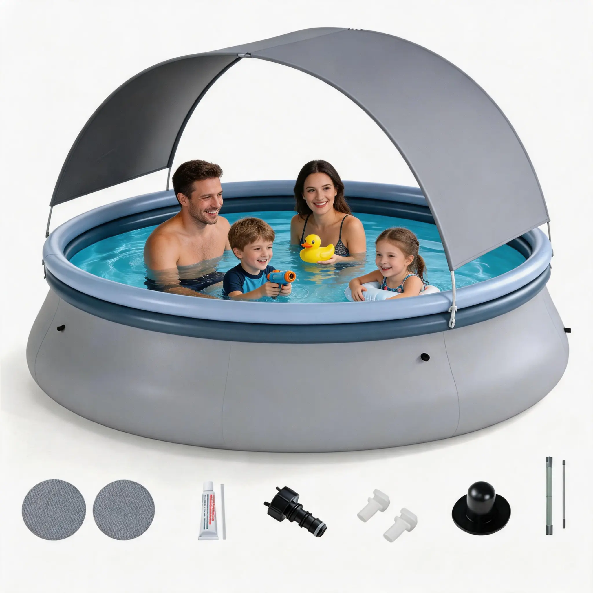 Bellemave Multi-Person Inflatable Pool for Outdoor Patio Cooling, 6-Person Giant Size (94.5"x55.5"/118"x68") with UPF 50+ Shade Cover, Tear-Proof PVC, Rapid Draining, Repair Kit, Fast Inflation System