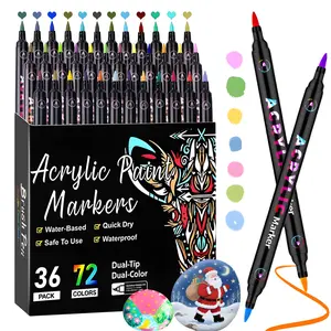 Acrylic Paint Marker Pens Set, Dual-Tip Dual-Color Brush Acrylic Paint Pens, Coloring Markers, Dual End Marker, Waterproof Brush Markers for Rocks, Wood, Canvas, Fabric, DIY Art Supplies, Back-to-School Acrylic Painting Pens