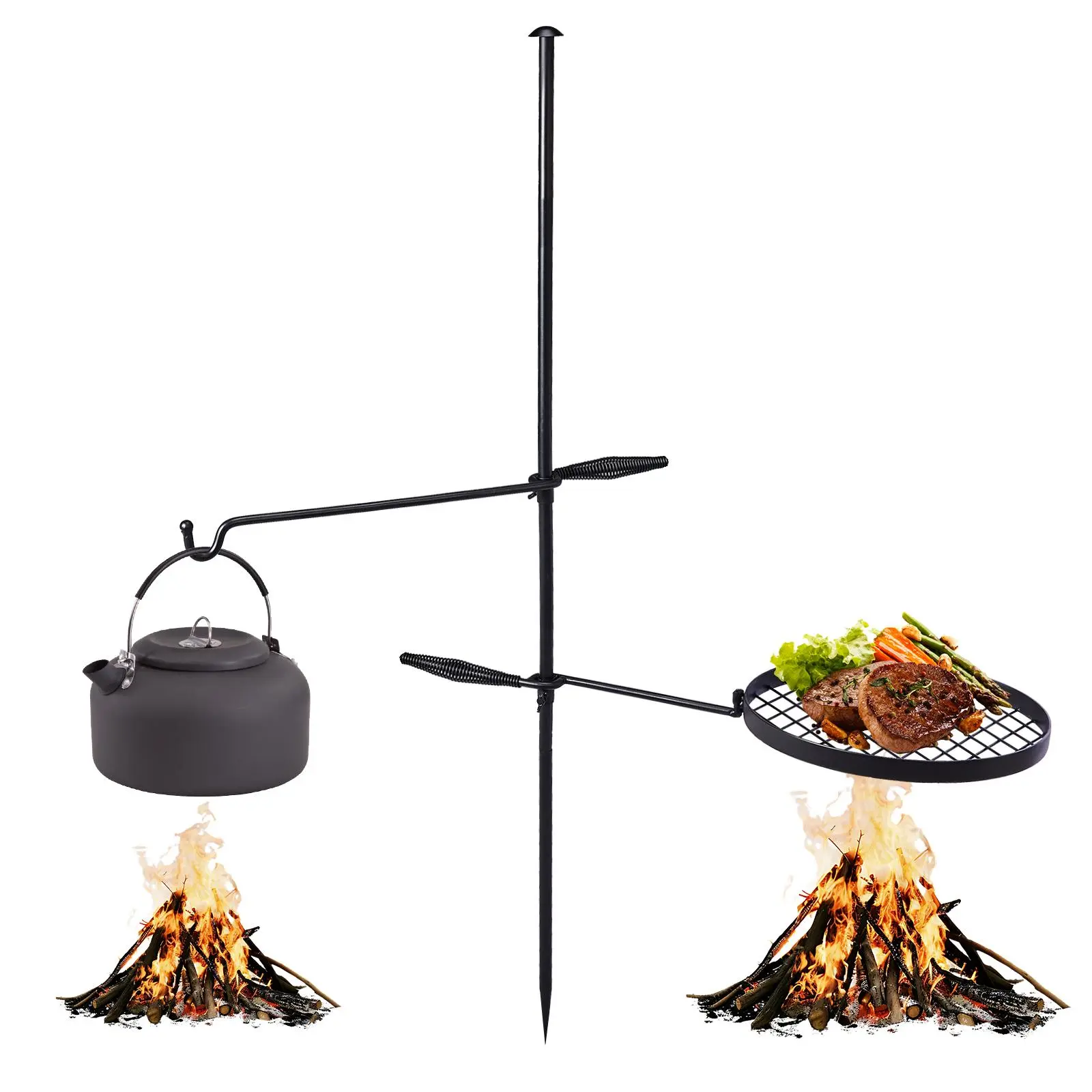 OutvitaPro Swivel Campfire Grill, Open Fire Cooking Equipment for Camping with Height Adjustable Grill Grate and Hanger Rod and Carry Bag Summervibes