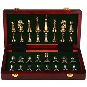 Luxurious Solid Wood Chess Set - Weighted Zinc Alloy Pieces, Folds for Easy Storage.