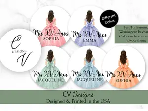 Quinceanera Dress Stickers 2 Inches or 1.5 inches 100pcs Any Occasion