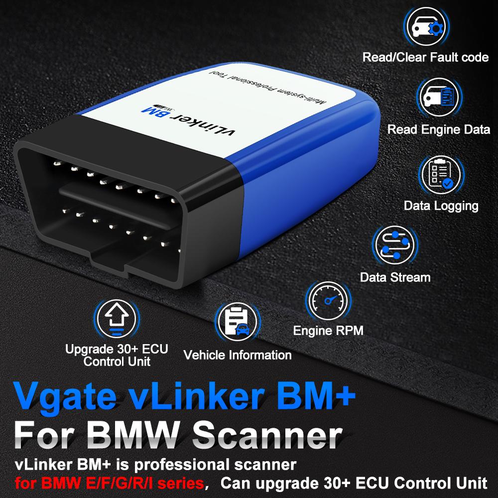Vgate vLinker BM+ OBD2 Scanner Bluetooth 4.0 for BMW Mini BimmerCode, iOS Android Car Diagnostic Code Reader
