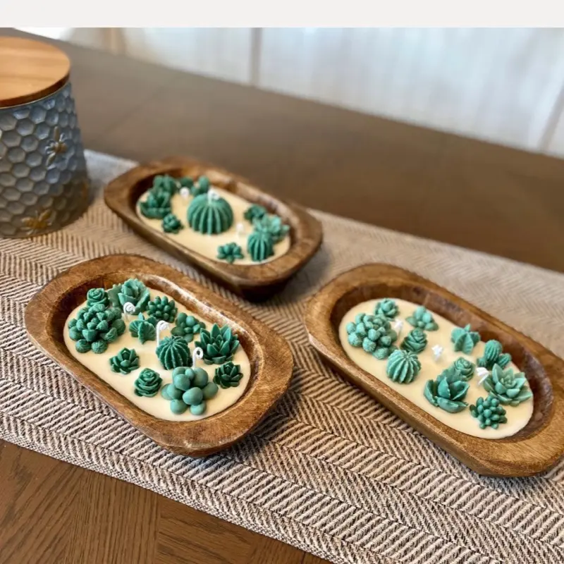 Hand-Poured Organic Soy Wax Desert Glow Dough Bowl Candles - Cactus-Themed, Eco-Friendly, Plant Lover Gift, Wedding Favors