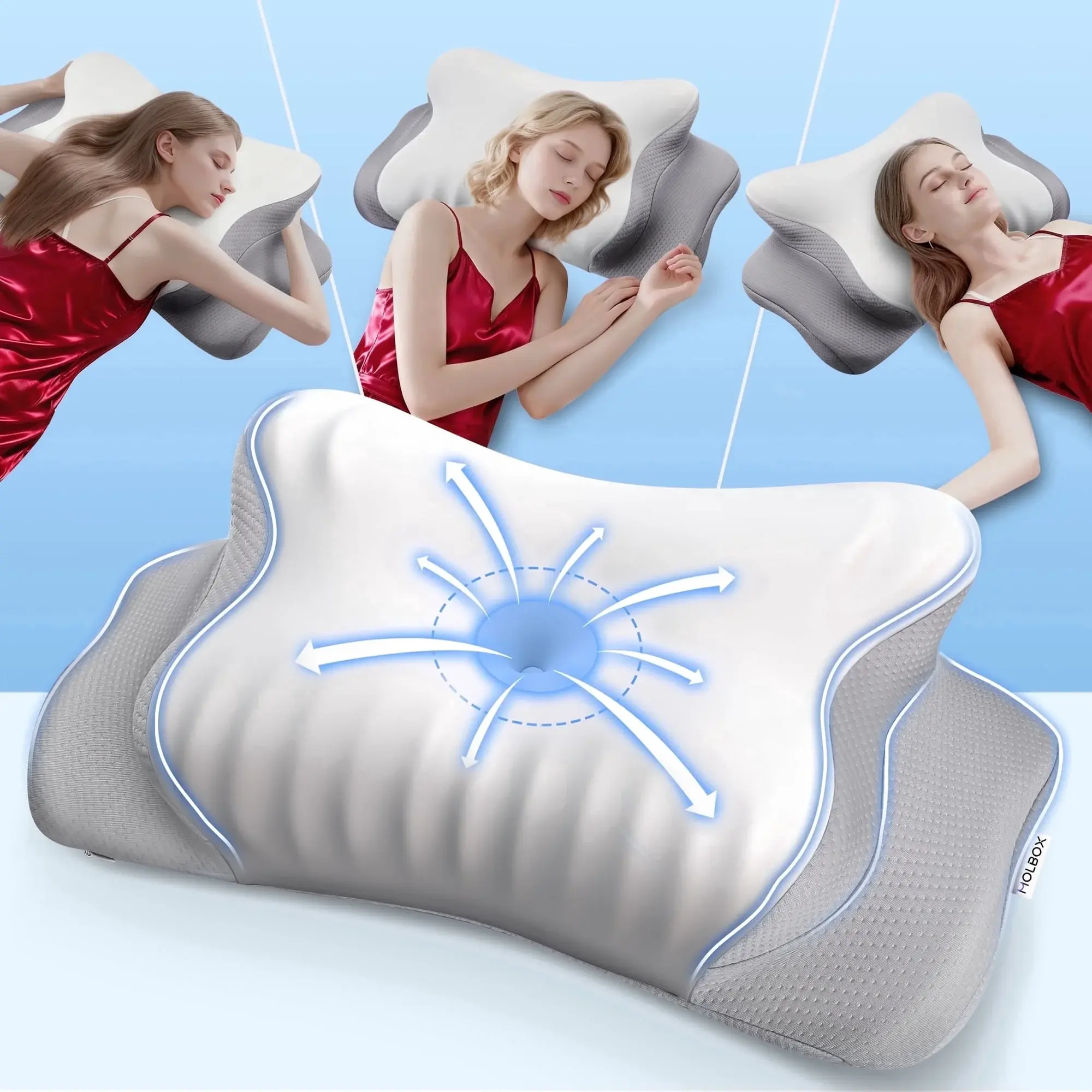 Queen Size Premium Memory Foam Neck Rest Pillow - Ergonomic Contoured Design, Dual Height Design, Arm Grooves, Removable Machine Wash Cover, Breathable Cushioning, Neck Care, Good Posture Support, Ideal for Side Sleepers