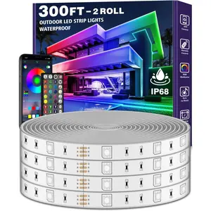 300 Feet (Approximately 91.4 Meters) Outdoor LED Strip Light Waterproof IP68 External LED Strip Light with Bluetooth App Remote Control Music Sync RGB Appearance LED Rope Light Suitable for Balcony Deck Roof Garden Swimming Pool (300 Feet)