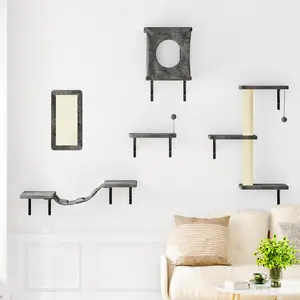 [dealsforyoudays] 5-Piece Wall Mounted Cat Climbing Set – Soft House, Cat Scratching Board, Cat Tree, Cat Hammock &  Cat Juamping Platform[ChristmasGift]