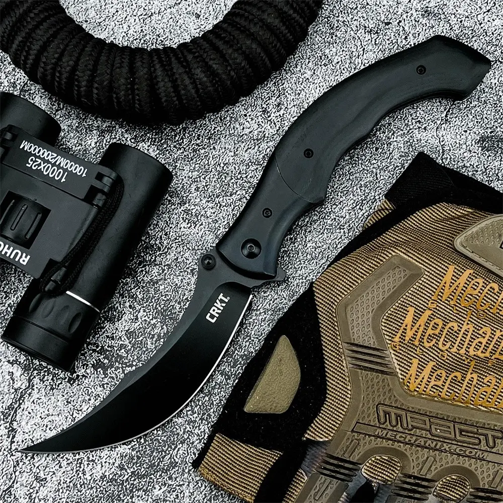 Two colored 7471 folding knives, featuring 8Cr13Mov steel blades and handles crafted from ebony wood and resin. Portable, practical pocket knives, Survival tools, Survival gear, ideal for outdoor camping, hiking, fishing