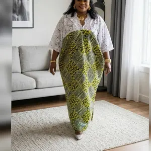 Lace and Kampala Dress for Women - Casual Womenswear with Elegant Lace Detailing and Vibrant Kampala Print