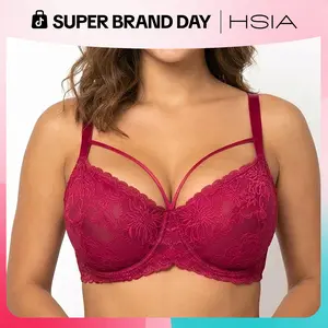 HSIA Pretty In Petals Plus Size Elegant Sheer Mesh Lace Unlined Full Coverage Strappy Underwire Non-Padded Bra with Minimizer Support  Wide Adjustable Straps for Women's Everyday Lingerie