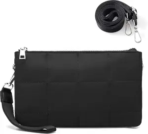 Puffer Crossbody Wristlet for Women, RFID Wristlet Wallet Purse with 2 Strap, Lightweight  Bag for Travel