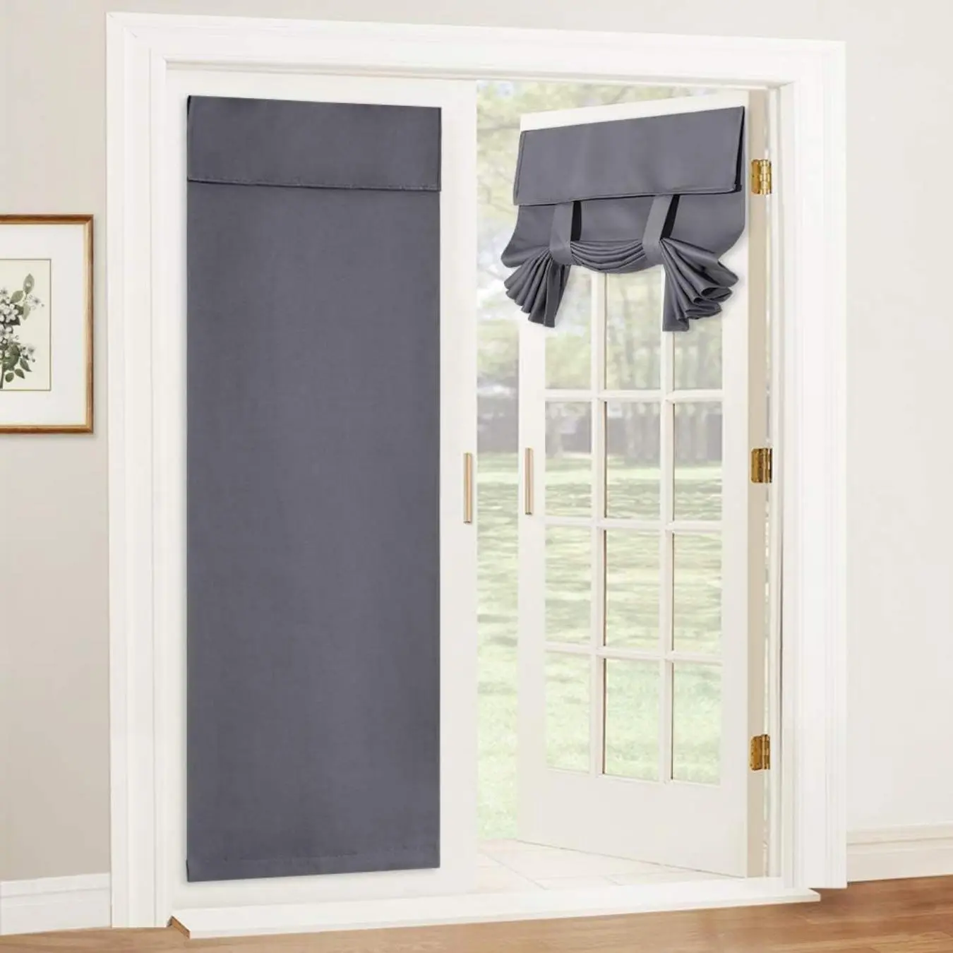 French Style Privacy Curtains, Magic Tape Drapes for Sliding Glass Doors, Curtain for Doorway, Living Room Bedroom Door Replacement, Easy Install Curtain