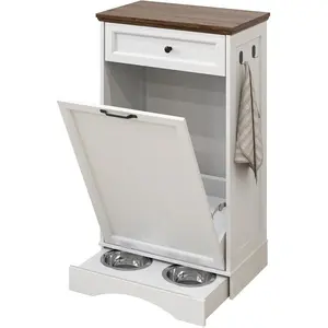 Summervibes Tilt Out Trash Can Cabinet 10 Gallon Hidden Garbage Bin with Drawer Pet Proof for Kitchen Laundry Bathroom White Single Door Sturdy MDF Board Anti-Tip Locks