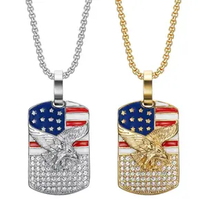 Patriotic American Flag Eagle Dog Tag Pendant Necklace | Stainless Steel USA Jewelry for Men & Women | Freedom Eagle Charm Gift for Veterans, Military, First Responders, Patriot Supporters | Durable Anti-Tarnish Pendant • Perfect Holiday & Everyday Wear
