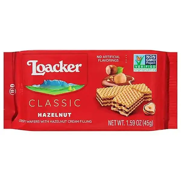 Loacker Classic Hazelnut Cream-Filled Soft Wafers, 1.59oz Cookie Snack Packs, Crunchy Sweet Biscuit Treat for Snacking
