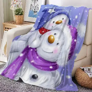 Comfortable Christmas Snowman Flannel Blanket, Soft Warm Anti-Pilling, Multifunctional Use for Sofa Bed Office Travel