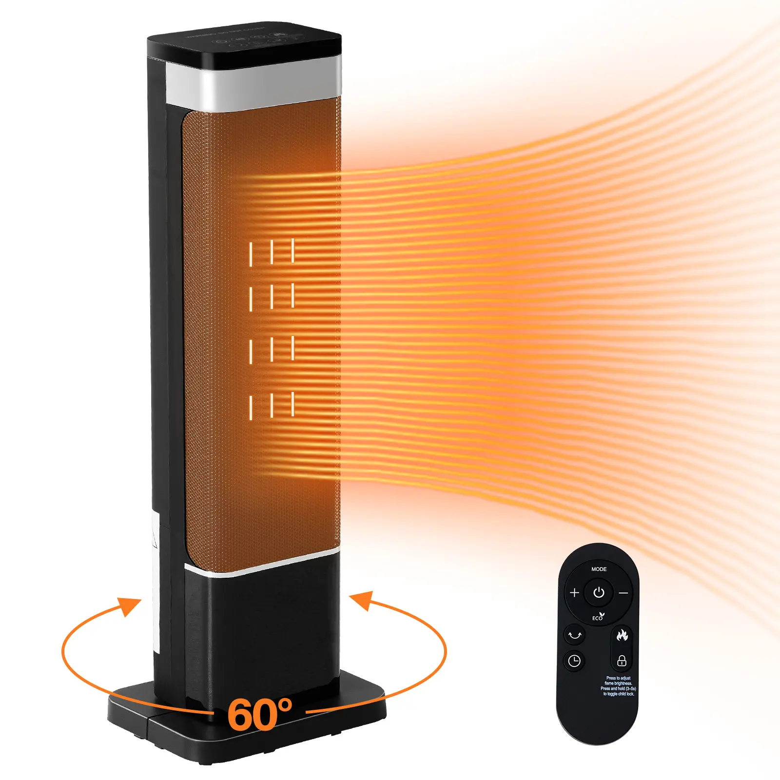 FurniChic Haven - 23inch Space Heaters for Indoor Use, 1500W, Portable Heater with 7 Light Colors,Tip-over Protection Up to 95°F, 60°Oscillation