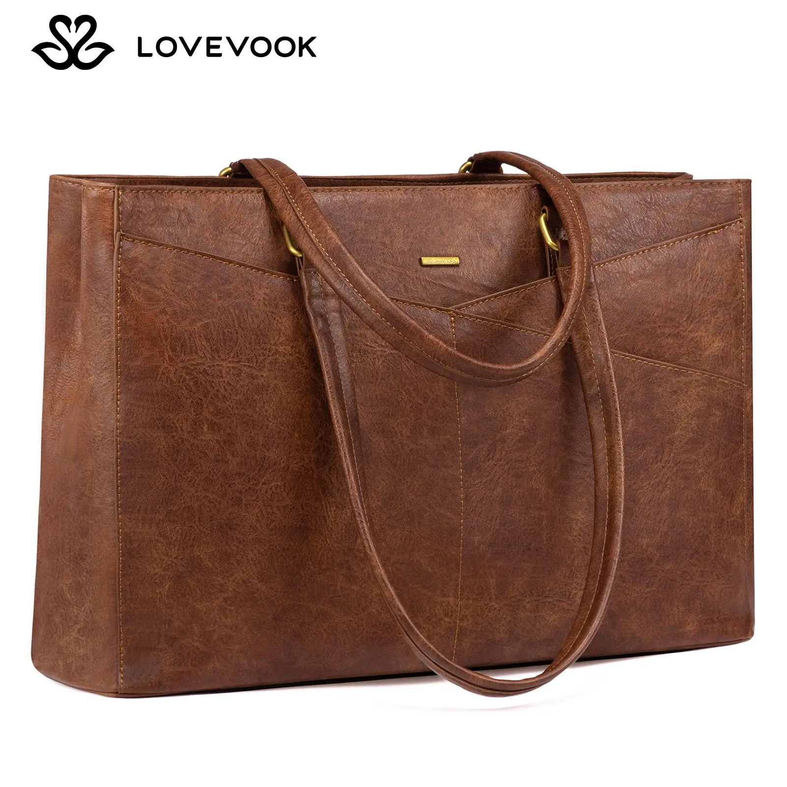 LOVEVOOK Laptop Bag for Women, 15.6 Inch Laptop Tote Bag, Vintage Vegan Leather Work Tote Bags Computer Teacher Bag, Waterproof Business Bag Office Briefcase DealsForYouDays