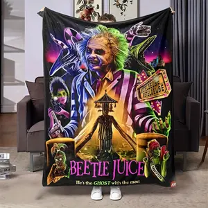 Beetlejuice Flannel Fleece Throw Blanket Contemporary Style - Digital Print Soft Warm Nap, Sofa, Office Bed, Camping Travel Multipurpose Gift All Seasons Polyester - Horror Thriller Design