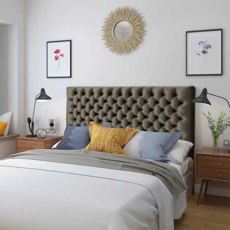 [Bellemave] Tufted Upholstered Queen Size Bed Headboard in Modern Button Design, Adjustable Solid Wood Head Board, Solid Wood Head Board with Durable Metal Legs in Bedroom