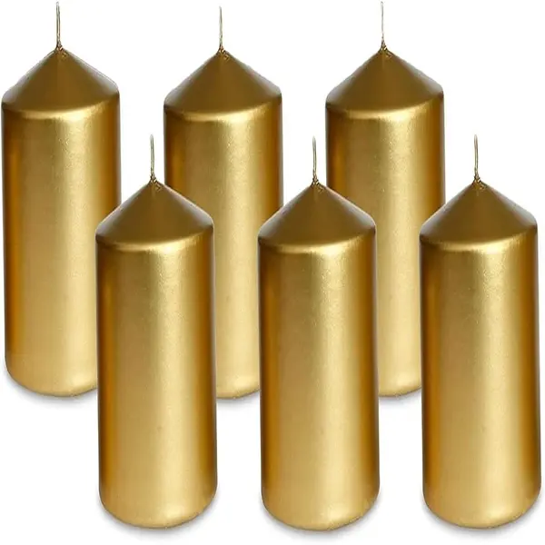 6-Pack Tall Golden Pillar Decorative Candles - 3x6 in Paraffin Wax, Cotton Wick, Elegant Home Decor for Holidays & Events