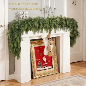 6 FT 2 Pcs Artificial Cedar Garlands, Real Touch Winter Cedar Garland, Green Artificial Greenery Pine Garland for Table, Mantle, Wall, Indoor, Outdoor Christmas Decorations