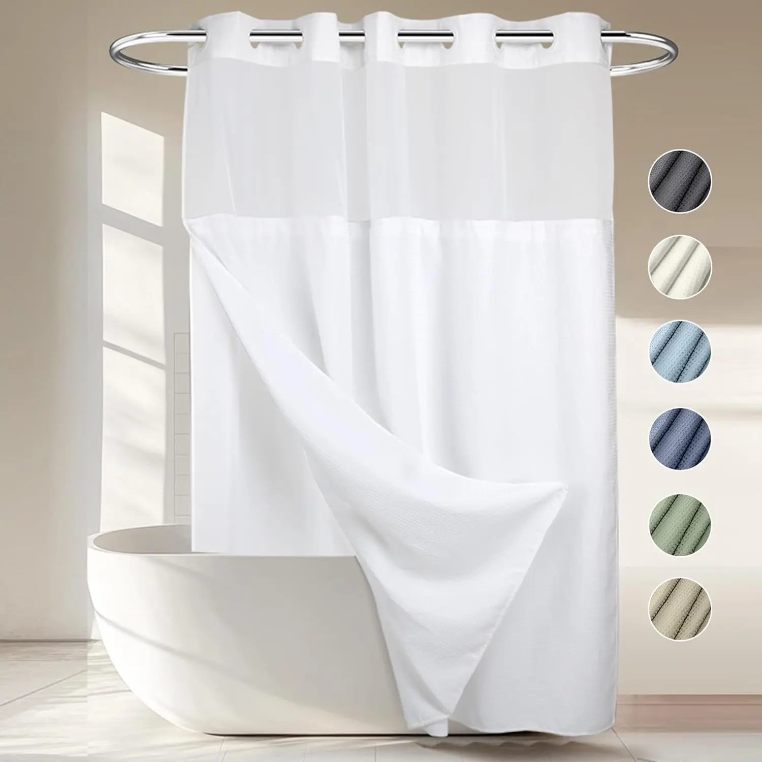 Transform Your Bathroom with a No-Hooks-Required Luxury Shower Set – Enjoy Hotel-Grade Spa Vibes with This Heavyweight Dotted Waffle Curtain and Attached Liner for Instant Style and Privacy