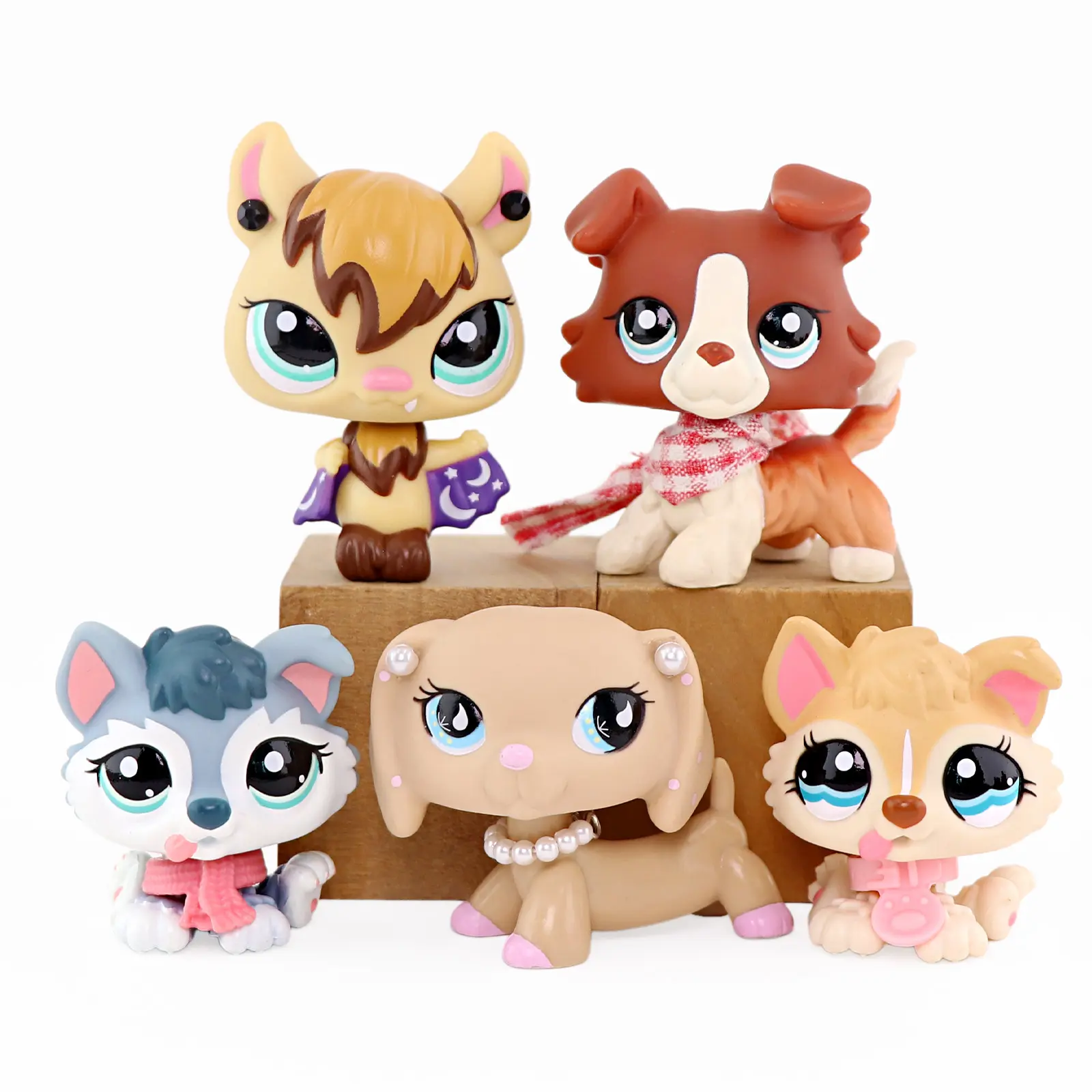 5 Pcs PVC Plastic Wobble Head Animal Toys - Mini Collectible Puppy Kitten Wolf Figures with Removable Costume Accessories Kit, for Kids Over 3 Yrs & Hobby Collectors