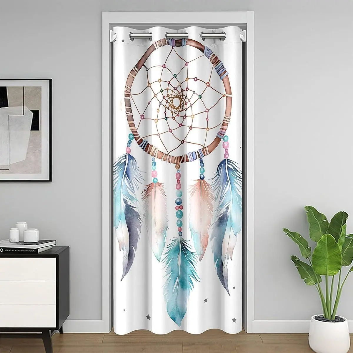 Dream Catcher Door Curtain Doorways,Floral Flower Blackout Curtain,Cherry Blossom Room Divider Curtain,Aztec Tribal Door Drape,Boho Feather Closet Curtains Bedroom Closet Door