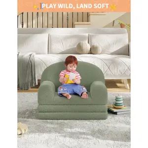 2-in-1 Convertible Kids Sofa Chair – Soft Sherpa/Soft Toy Fleece Upholstery, Fold Out Lounger, Comfortable Playroom Furniture – Perfect Gift for Boys & Girls – Moon Theme