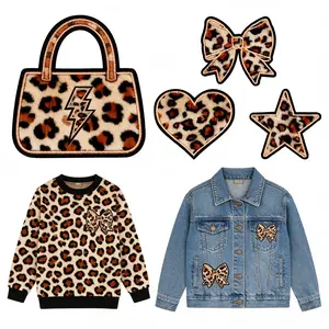 8-Piece Leopard Print Faux Fur Hot Glue Embroidery Patches, Y2K Retro Vintage Embroidered Style Iron-On Decorative Patch Set with Bow, Heart, Ideal for Denim Jackets & Bags Repair