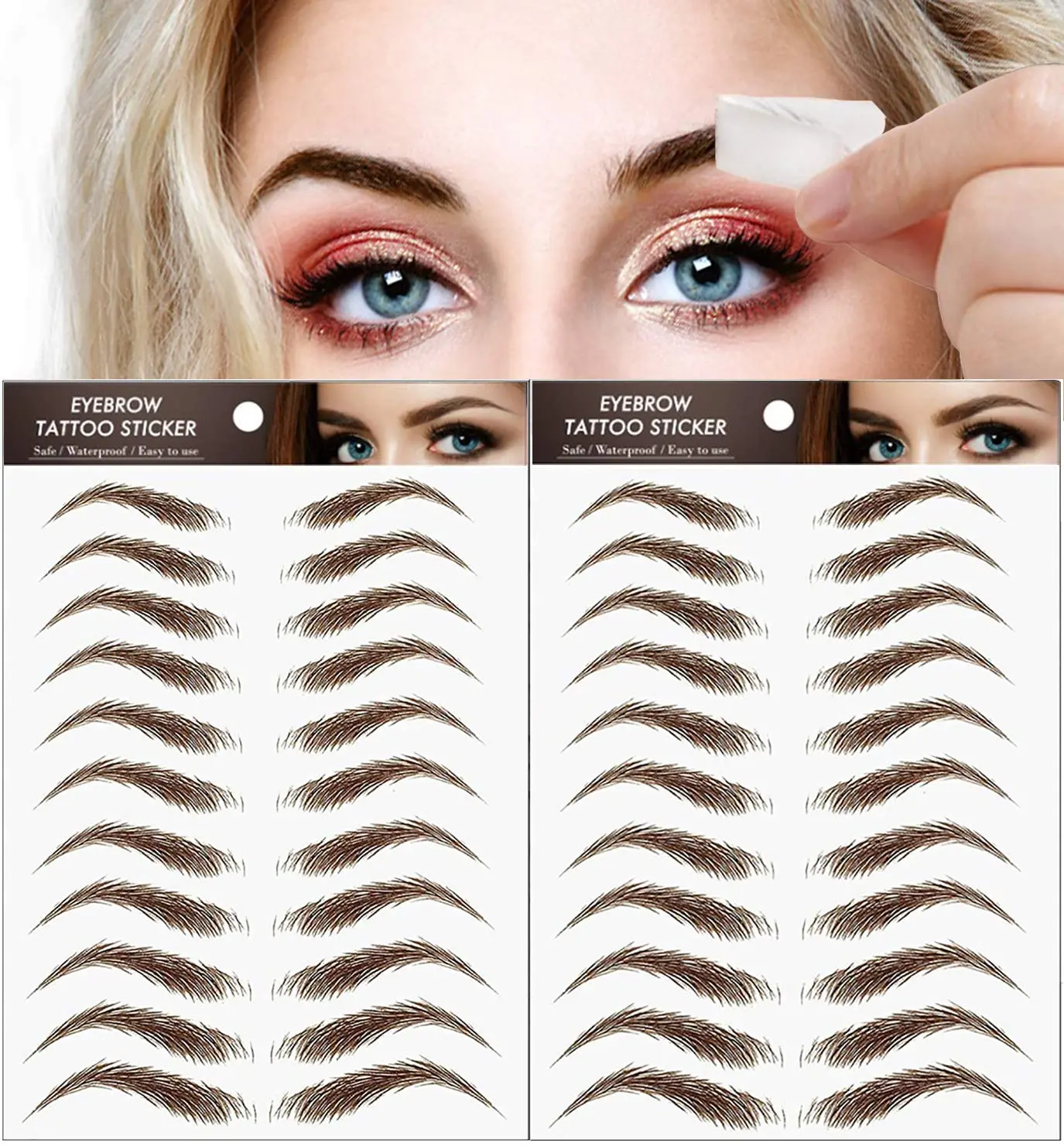 22 Pairs Peel Off 4D Eyebrow Tattoo Sticker Nature False Eyebrows Hair-Like Authentic Eyebrows Long Lasting Waterproof Temporary Tattoo for Eyebrow Grooming Shaping (Brown)