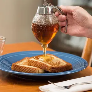 Press-Down Honey Jar Dispenser, Plastic Sealed Funnel Bottle with Base, Syrup Jug for Juice Distribution, Honey Syrup Distributor, Condiment Containers