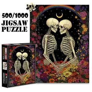 1pc 1000 piece adult puzzle 70x50cm Two Skeletons Embracing Under Rainbow with Moon and Flowers 500 pieces paper jigsaw puzzle suitable for DIY creative games for adults and families, birthday and h