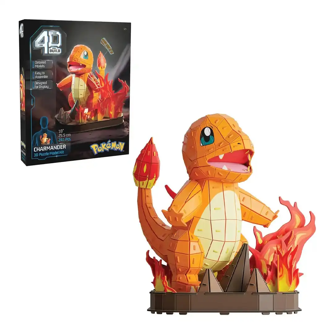 4D Build Pokemon Charmander 3D Puzzle Kit, 241 Pieces, 9.8" w x 9.3" d x 10" h, for 12 Years Above, Compatible with Desks