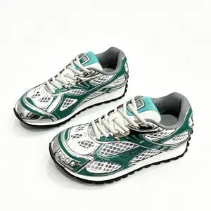 Green & Silver Y2K Chunky Dad Shoes for Men Women, Breathable Metallic Mesh Running Sneakers, Anti-Slip Shock-Absorbing Streetwear Trainers for Casual & Outdoor