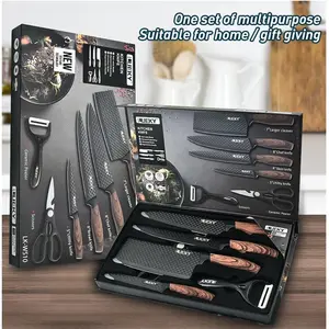 6/7PCS Kitchen Knife Set High Carbon Stainless Steel Chef Knives with Wooden Handle Ultra Sharp Cooking Knife Set with Scissors & Peeler Gift Box