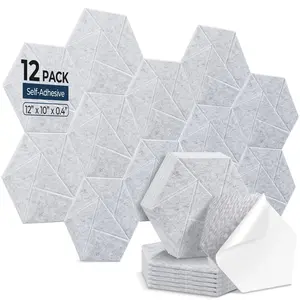 12 Pack Hexagon Acoustic Panels, 12" x 10" x 0.4" High-Density Soundproof Wall Panels, Self-Adhesive Acoustic Wall Panels for Studio, Home, Office, Silvergray