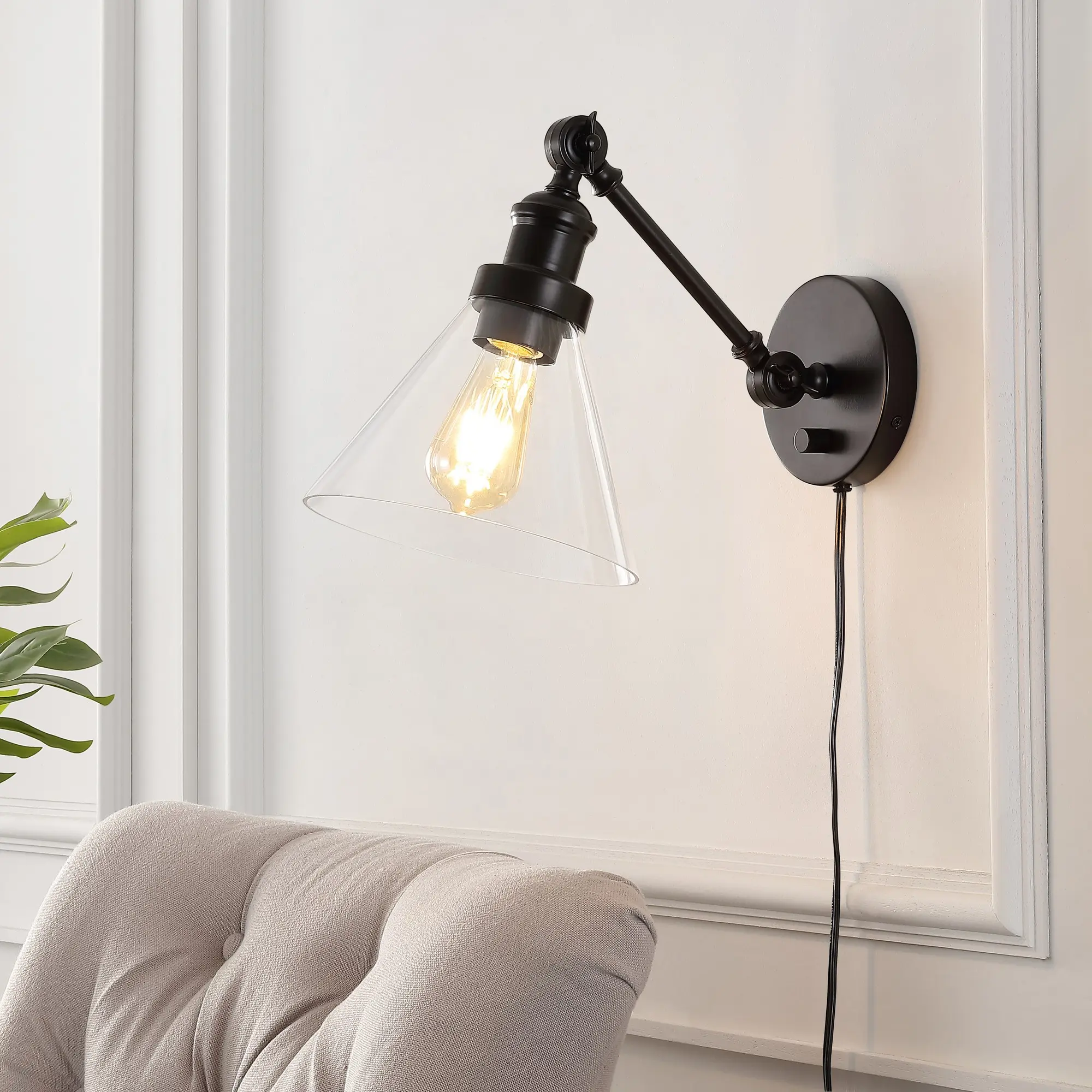 JONATHAN Y Cowie 8" Iron-Glass Adjustable LED Wall Sconce, Modern Farmhouse Oil Rubbed Bronze Ambient Wall Lighting Fixture with Bright, Eco-Friendly Light