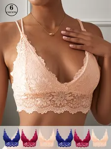 6 Pack Lace Bralette Set Lingerie Underwear for Music Festivals and Vacations, Comfortable Bust Support, Sexy and Fitted Style for All Seasons, Wireless Bralettes, Soft Intimates, Womenswear