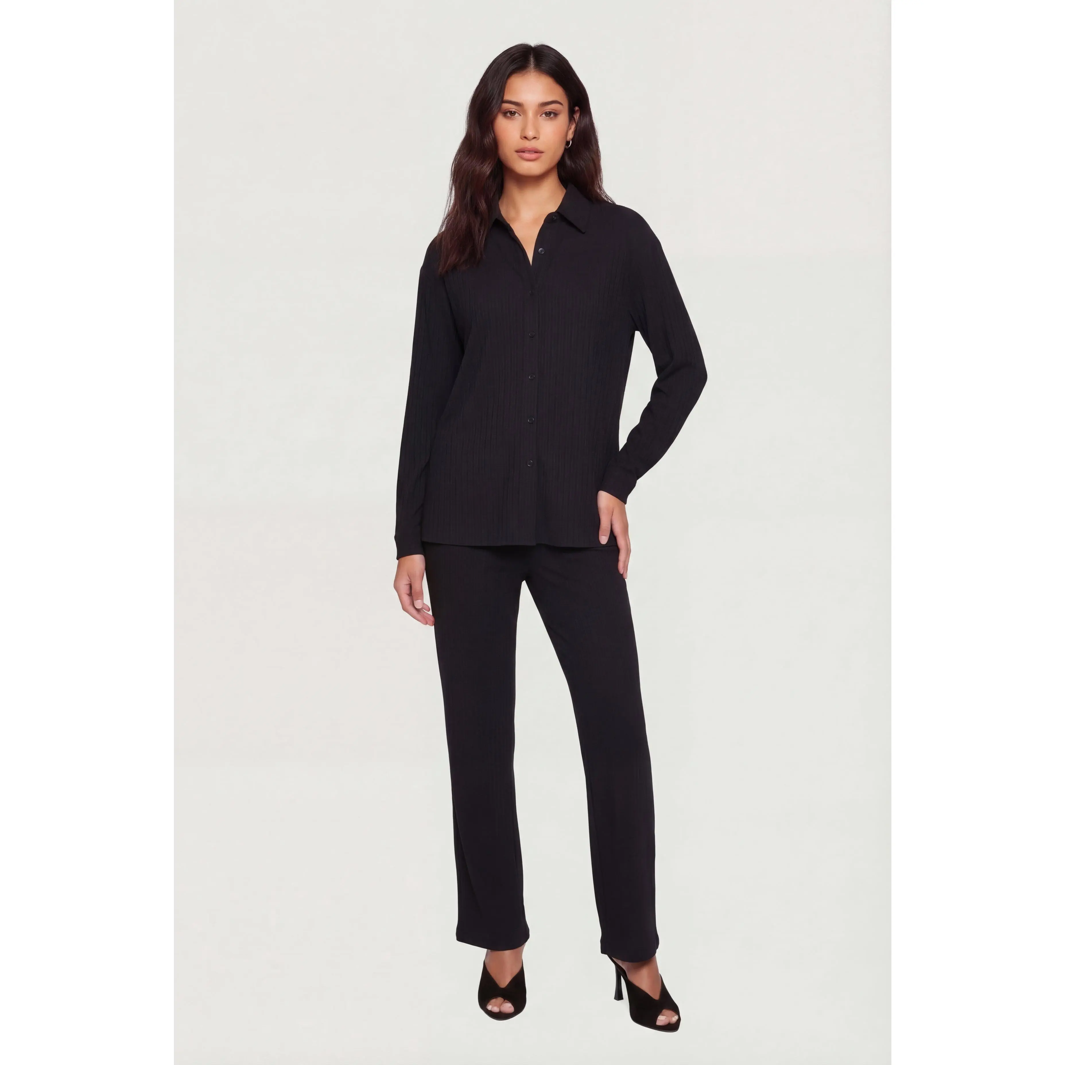Textured Ribbed Knit Pull On Pants