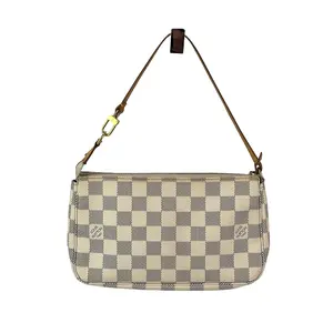 Pre-owned Louis Vuitton Canvas Clutches & Wristlets Pochette Accessories White Damier Azur Wristlet Bag