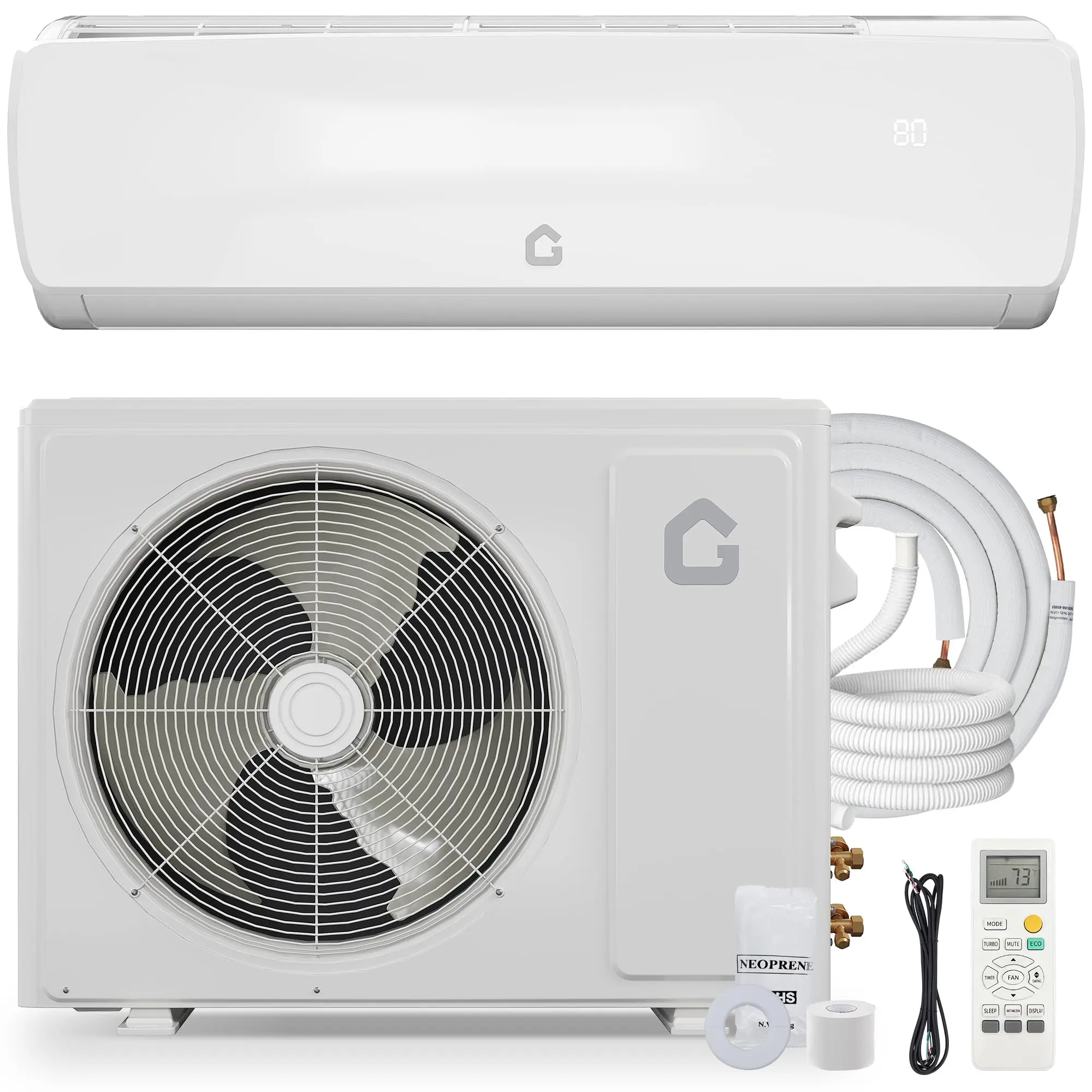 9000 BTU Wall-Mounted Ductless Mini Split AC & Heater - 3-in-1 Cooling/Heating/Dehumidifier - 115V/230V Inverter Heat Pump - Residential/Offices Use - Cools/Heats Up to 450 Sq.Ft - 41db Ultra-Quiet - Timer, Complete Kit, Remote Included - White
