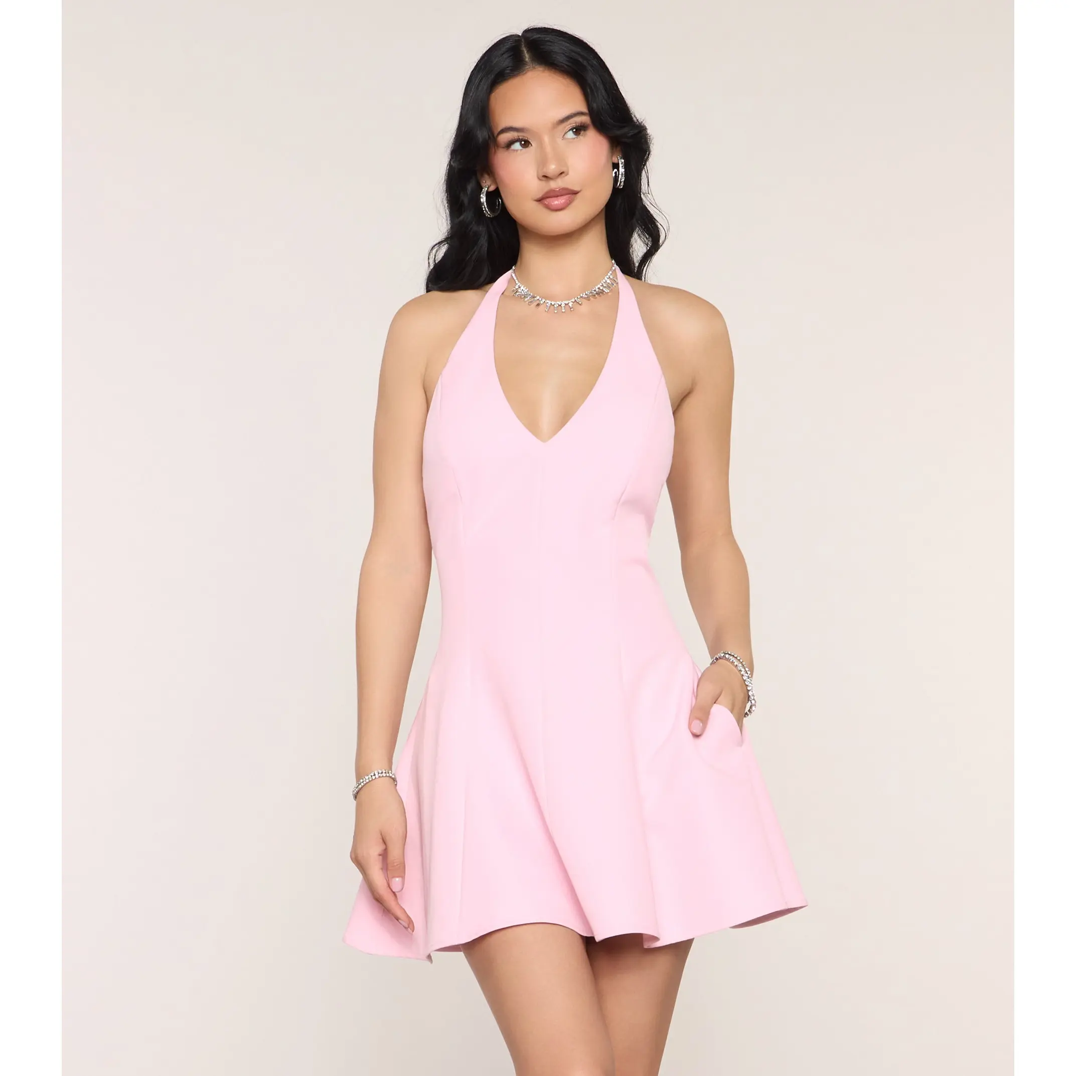 Blush Rush Halter Skater Dress