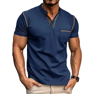 Men's Henley Shirt Lightweight Short Sleeve T-Shirt Casual Stylish Button Cotton Shirt