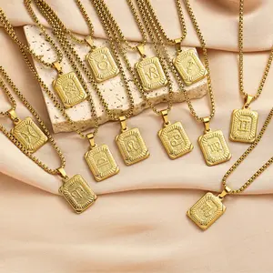 intage Gold/Silver Tone Star Sign Necklace, Minimalist Rectangular Coin Zodiac Pendant, box chain / rope chain ,Waterproof Statement Jewelry, Personalized Horoscope Gift for Her Girlfriend